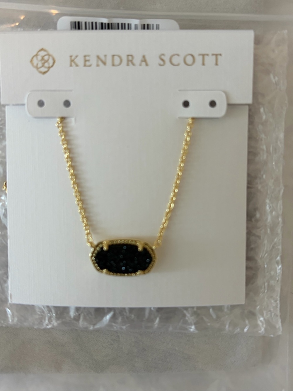 Kendra Scott Gold Necklace with Black Drusy Oval Pendant
